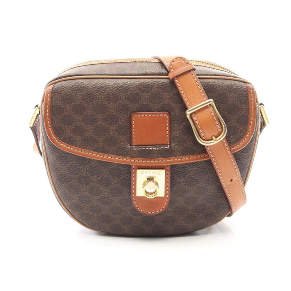 Celine Macadam Shoulder Bag Canvas Leather Brown